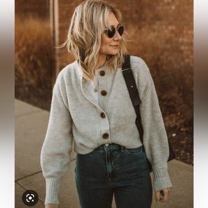 Everlane Alpaca Crewneck Cardigan, Bone, XS
